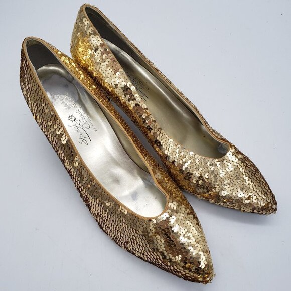 Special Occasions by Saugus Shoe Shoes - Gold Sequin Heel Pumps Special Occasions Shoes by Saugus Shoes